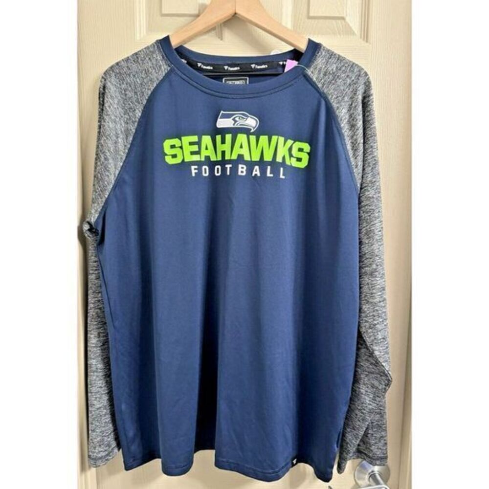 Fanatics Mens 2XL Pro Line Navy Blue Grey Seattle Seahawks Performance L/S Shirt